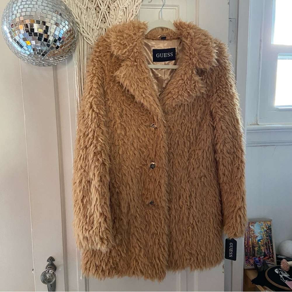 NWT GUESS Faux Fur Single Breast Teddy Coat - Size L
